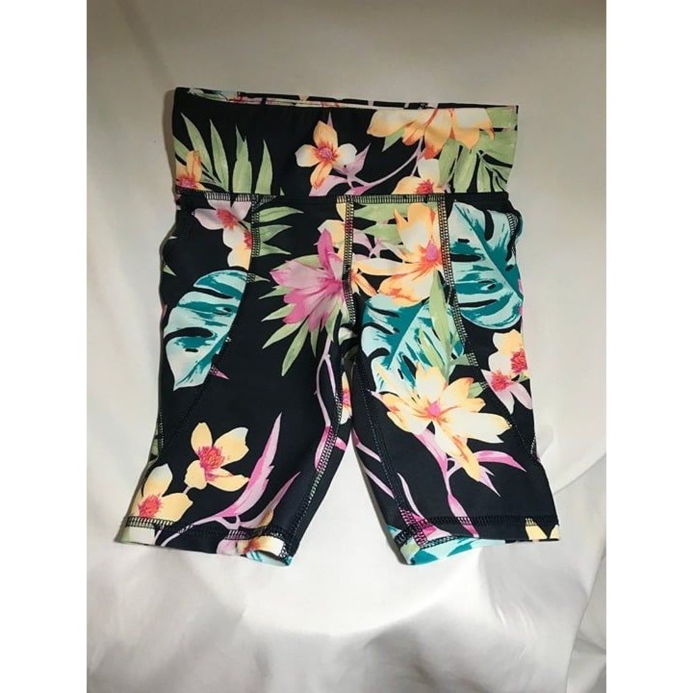 NWOT Old Navy Size 5 XS Girls Active Powersoft Black Floral Biker Shorts